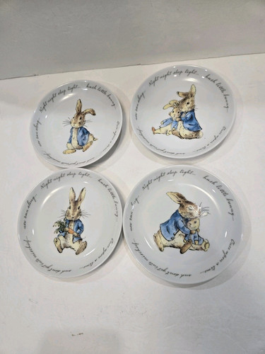 BEATRIX POTTER Peter Rabbit Blue 6" Porcelain Appetizer Plate Set of 4 NEW - Picture 1 of 6