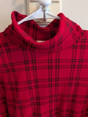 Classic Elements Women's Small Red Black Plaid  Turtleneck Long Sleeve Top cabin