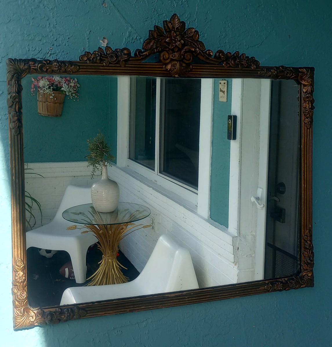 Antique 1940's Elegant Floral Ornate Gold Gilt Wood Frame Wall
