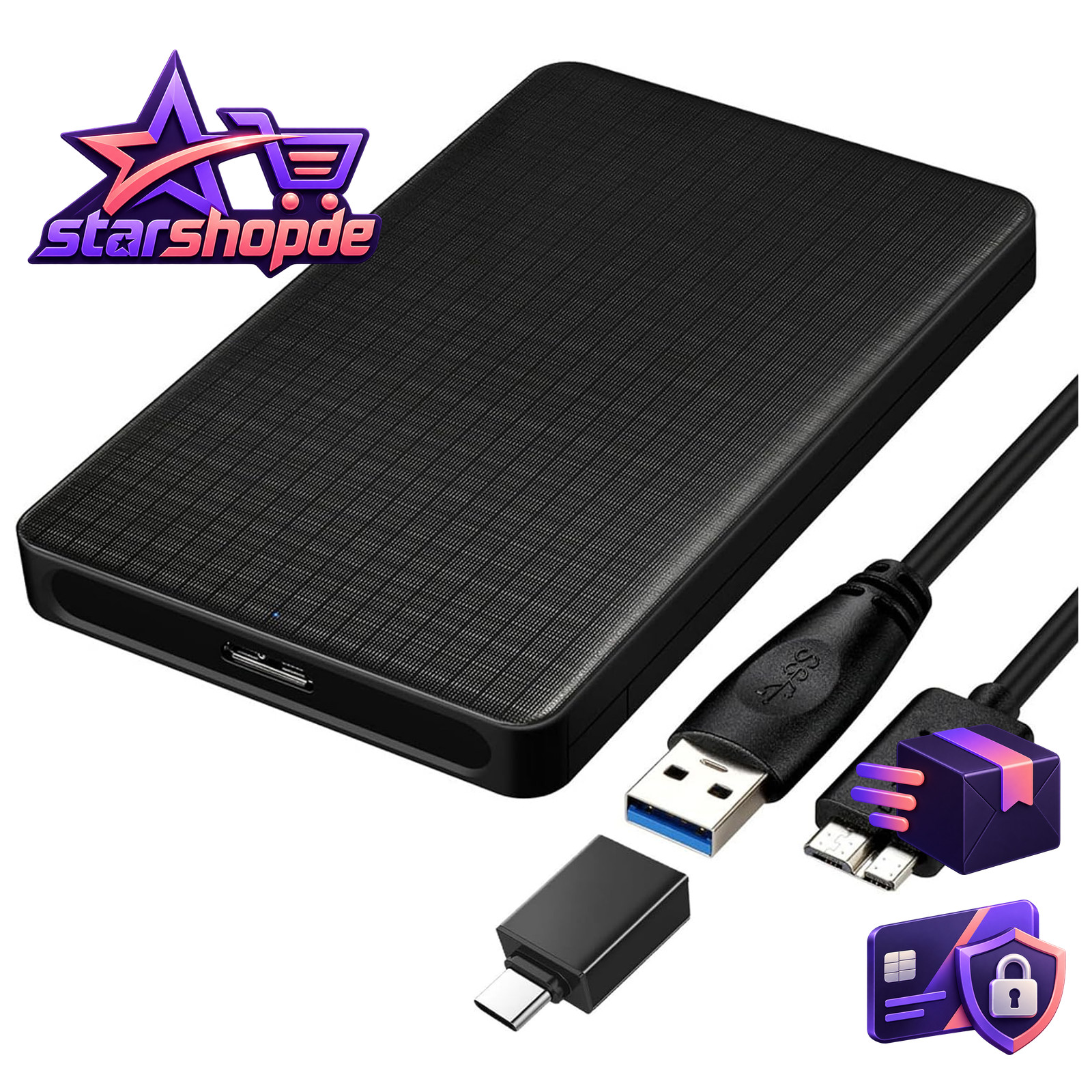 Festplattengehäuse 2.5 Zoll USB 3.0 UASP für SSD HDD 9,5mm 7mm extern mit OTG