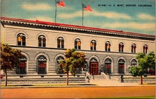 Denver Colorado CO United States Mint Building Flag Vintage Linen Postcard 36089
