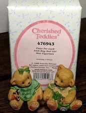 1998 Cherished Teddies Paws For Luck Irish Boy and Girl Figurines Enesco #476943