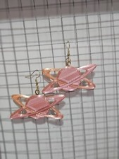 3D Printed Saturn Planet Earrings Pink Space Astronomy Lightweight Dangle