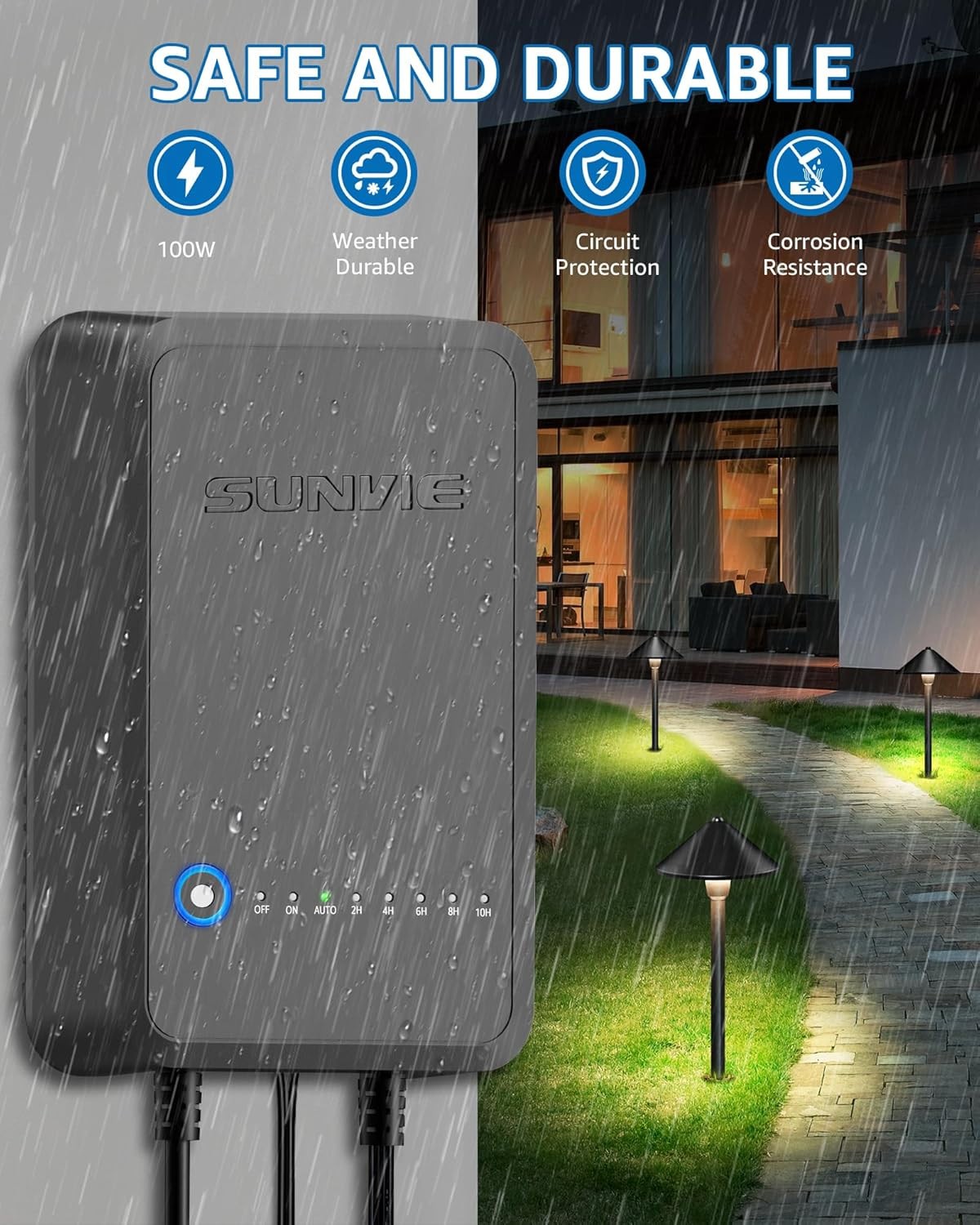 SUNVIE 100W Low Voltage Landscape Transformer Outdoor Lights Timer Photocell