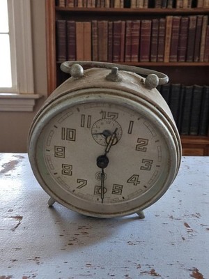Antiker SMI Tischwecker zum restaurieren, weißes Zifferblatt, Vintage Retro Deko