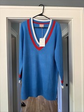 Show Me Your MuMu Bright Blue V-Neck Sweater with Red & White Trim $125