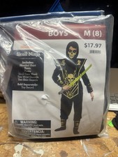 Boys' Black Skull Ninja Halloween Costume Size M 8 6-Piece Set New With Tags