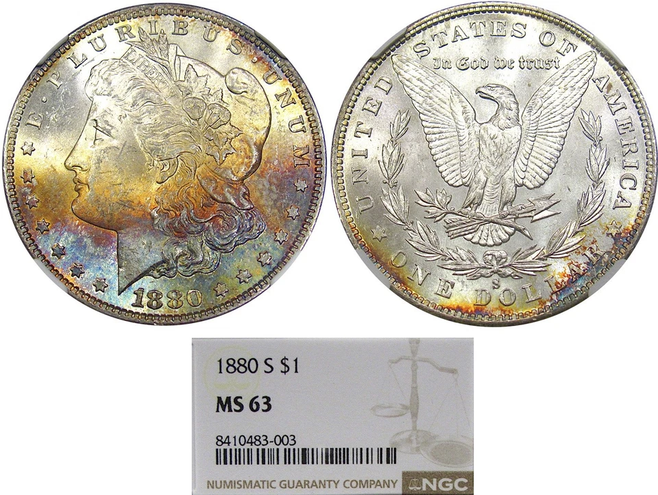 1880-S $1 NGC MS63 MORGAN ~ EXQUISITE RAINBOW OBVERSE! - Image 2 of 4