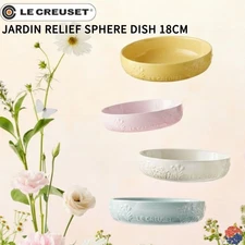 HTF Rare LECREUSET Jardin Relief Sphere Dish 7in Floral Limite Meringue Camomile