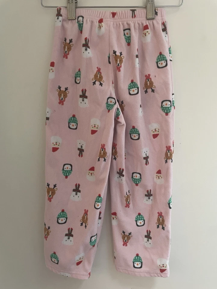 Carter's Kid Girl Cute Santa Reindeer Bear Cozy Fleece Christmas PJ Pants Pink 6 - Image 3 of 4