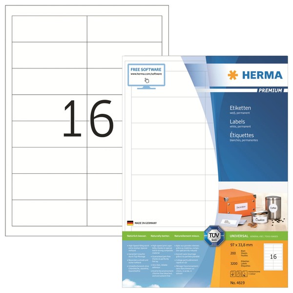 Herma Universal-Etiketten Premium, 97,0 X 33,8 Mm, Weiß 1 Bis 20 Stk Spare 17%-image