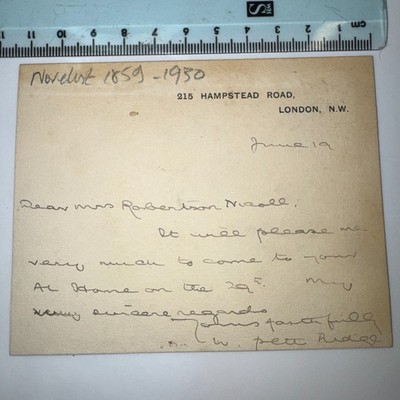 William Pett Ridge Fiction Writer 1p ALS Autograph Note to Mrs Robertson Nicoll