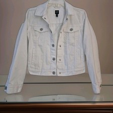 GAP Kids Cropped White Denim Jeans Jacket Size Large 10 EUC
