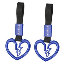 2Pcs Broken Heart Shaped Car Handle Straps, Car Hanging Blue / Black Strap