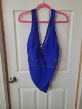 Women's Davi & Dani Royal Blue Deep V-neck With Mesh Accent Onepiece SZ 2XL NWT