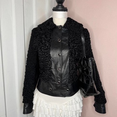 Vintage Astrakhan Persian Lamb Fur and Leather Paneled 90s Jacket - XS/S