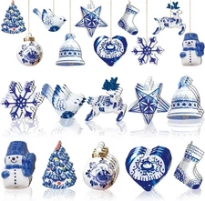 40 Pieces Christmas Chinoiserie Ornaments Blue and White Porcelain Christmas Woo