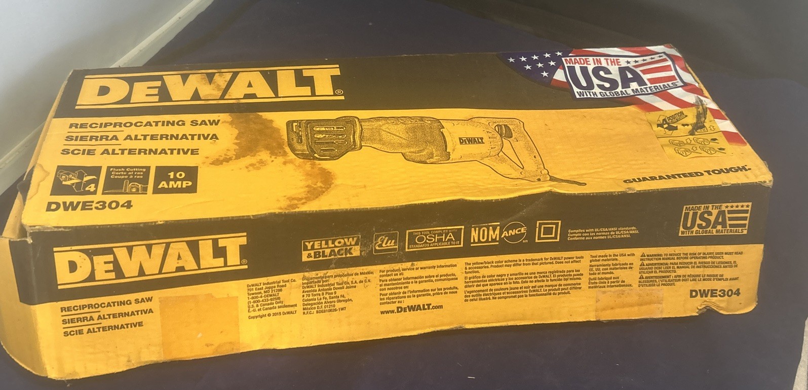 DeWALT DWE304 10-Amp Reciprocating Saw - Yellow In Box With Instructions