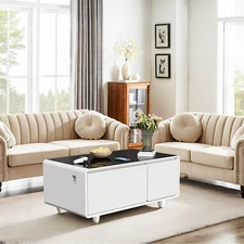 Modern Smart Coffee Table with Built-in Fridge and Freezer Drawers, Bluetooth Sp
