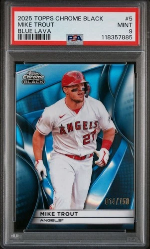 2025 TOPPS CHROME BLACK #5 MIKE TROUT /150 BLUE LAVA PSA 9