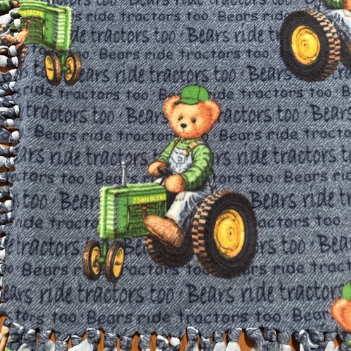 John Deere Copriletto Culla Neonato 36x48 Orso Equitazione Trattore Blu - Foto 3 di 8