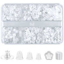 6 Styles Silicone Earring Backs, 600 Clear Soft Hypoallergenic Plastic Rubber