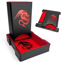 Dice Tower and Tray RPG Gaming Black Red Folding Dragon Design Tabletop
