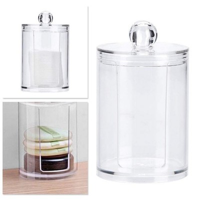 Brrnoo Cotton Pad Organizer Box, Round Clear Acrylic Holder for Transparent