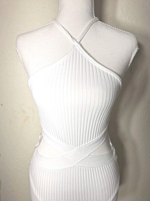 Zara Sexy White Cut Off One Piece Sleeveless Bodysuit Size Smoll 