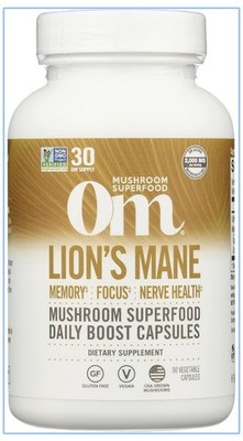 Om Mushroom Superfood Lion's Mane Mushroom Capsules Supplement Fruit Body 90 CT