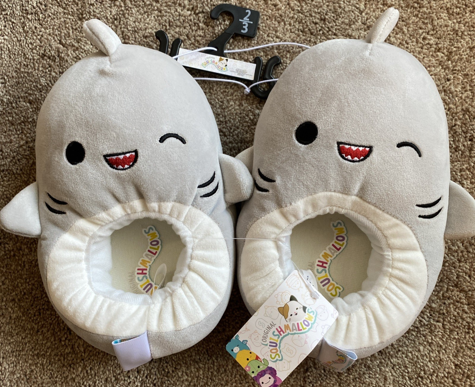 NWT Jazwares Squishmallow’s Gray Gordon the Shark Kids’ Slippers - Size 2-3