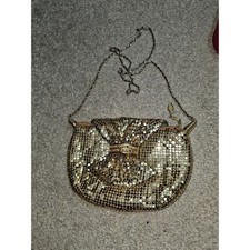80s Gold Bow Closure Mesh Clutch Vintage Evening Chainmail Formal Strap Purse