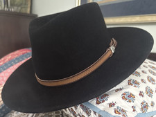 Felt Fedora Wool Outback Western Hat Leather Band Large Black