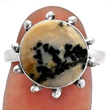 Natural Russian Honey Dendrite Opal 925 Sterling Silver Ring s.8 Jewelry R-1268