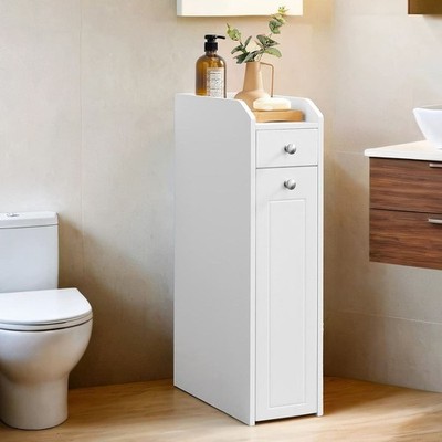 Schmaler Badezimmer-Aufbewahrungsschrank, freistehend, schmal platzsparend, mit Schublade