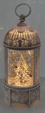 Vtg Lighted Christmas Lantern Snow Globe Tree Owls Fan Battery Holiday