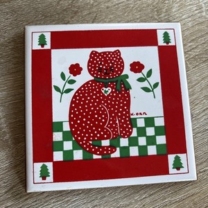 Vintage Kathy Orr Tree Cat kitty Tile On Wood For Hanging/ Decoration