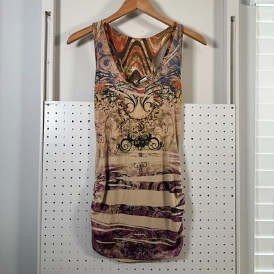 VTG Body Central Micro Dress Women's Brown Tattoo Graphic Racerback Y2K - Medium