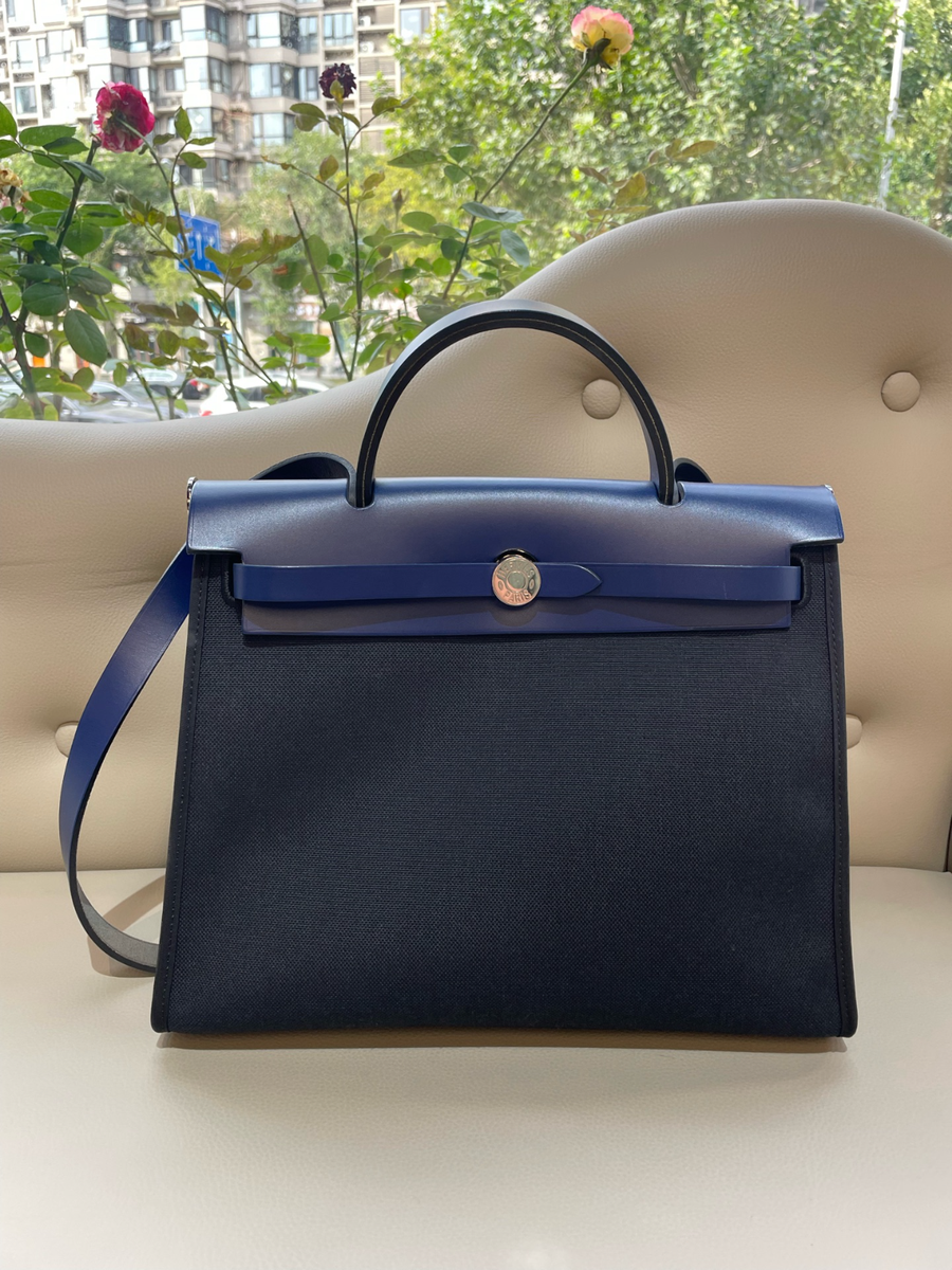 Hermès Herbag 31 Navy Blue Canvas Bag(Base Length: 31cm) | eBay