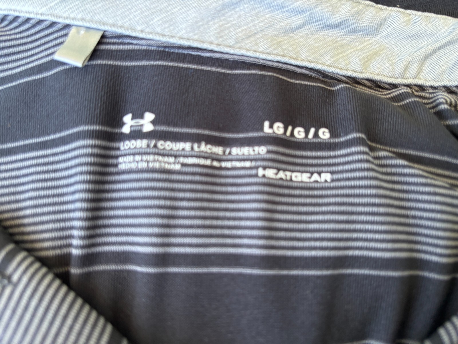 Under Armour Black Striped Golf Short Sleeve Polo Shirt Mens Loose Heat Gear L thumbnail 5