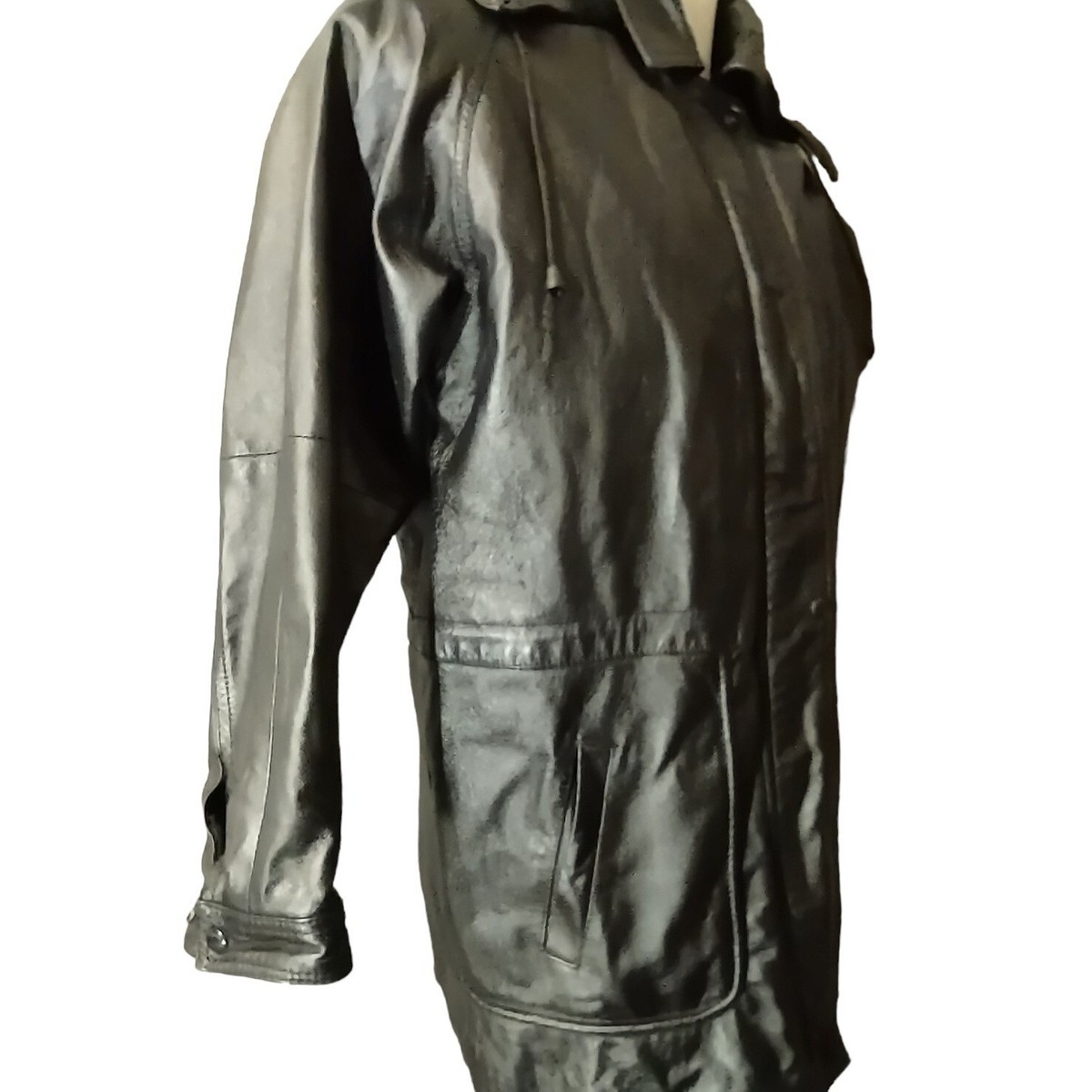Jacket Leather Gallery Black L Womens Vintage Hooded Grunge