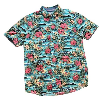 Flag & Anthem Floral Button Up Short Sleeve Hawaiian Shirt Men's M