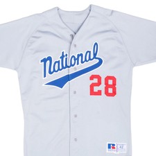 VINTAGE NATIONAL #28 RUSSELL BASEBALL JERSEY 1990S SIZE 42 MADE IN USA