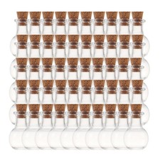 50Pcs Mini Glass Bottles with Cork Lids, Flat-bottomed Spherical Shape Tiny G...
