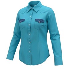 Roper Wear The West Womens Shirt Large Blue Cotton Pearl Snap Western Cowgirl L
