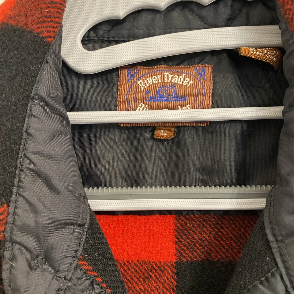 River Trader Wool Blend Red Black Checked Shirt Jacket L Used READ - Image 4 of 4