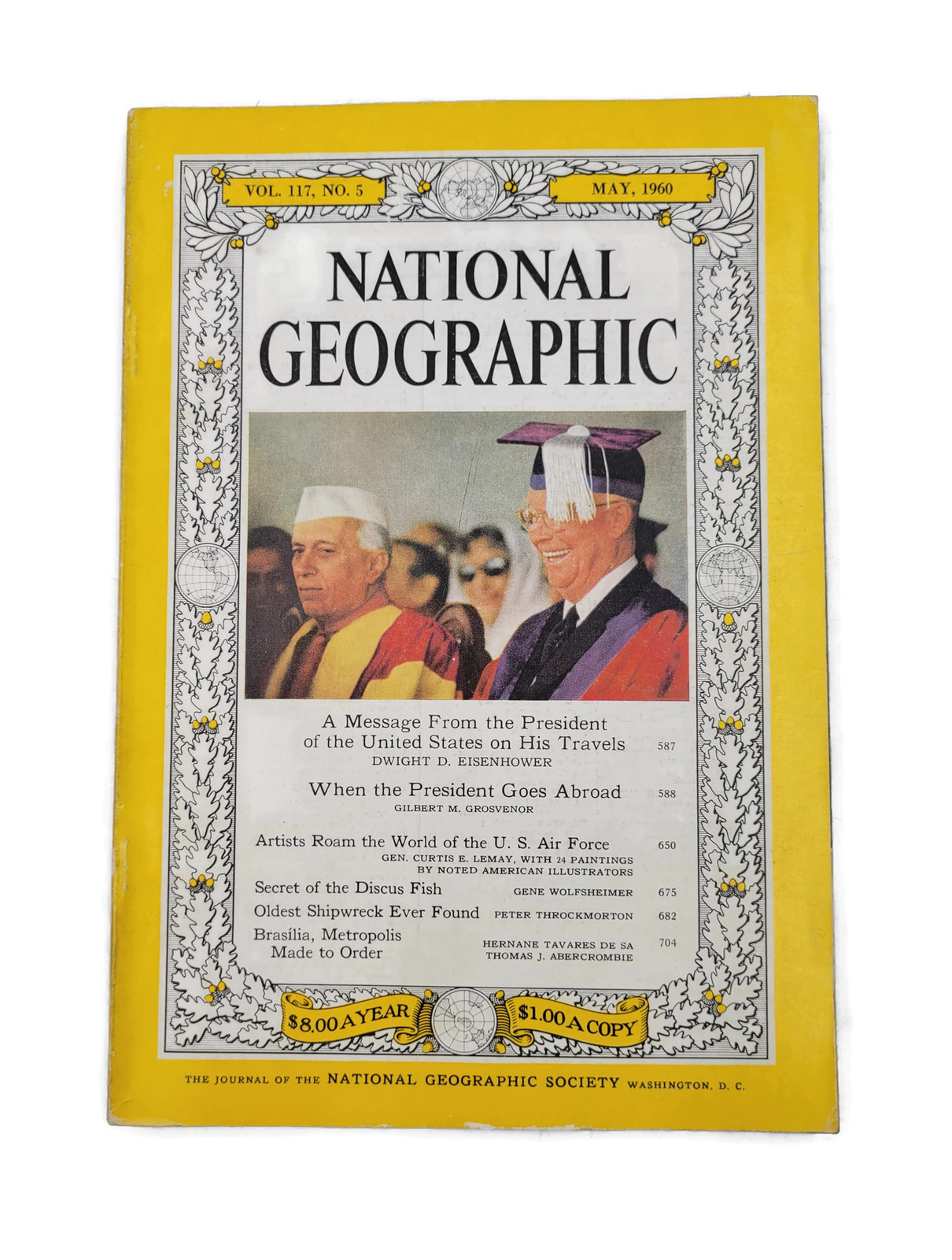 National Geographic May 1960 Eisenhower Air Force Art Discus Fish Bronzeage Ship