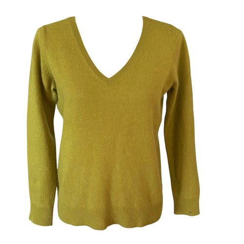 Ann Taylor Factory Size M Cashmere Sweater V Neck Green Chartreuse FLAWS
