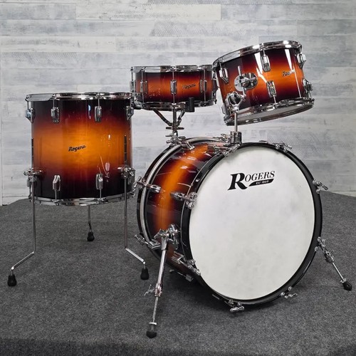 Used Rogers Powertone 4pc Drum Set Vintage Sunburst Lacquer - Very Good
