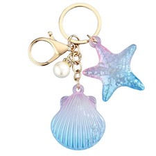 Beach Ocean Starfish Seashell Keyring Keychain, Cute Mermaid Tail Bag Charm w...